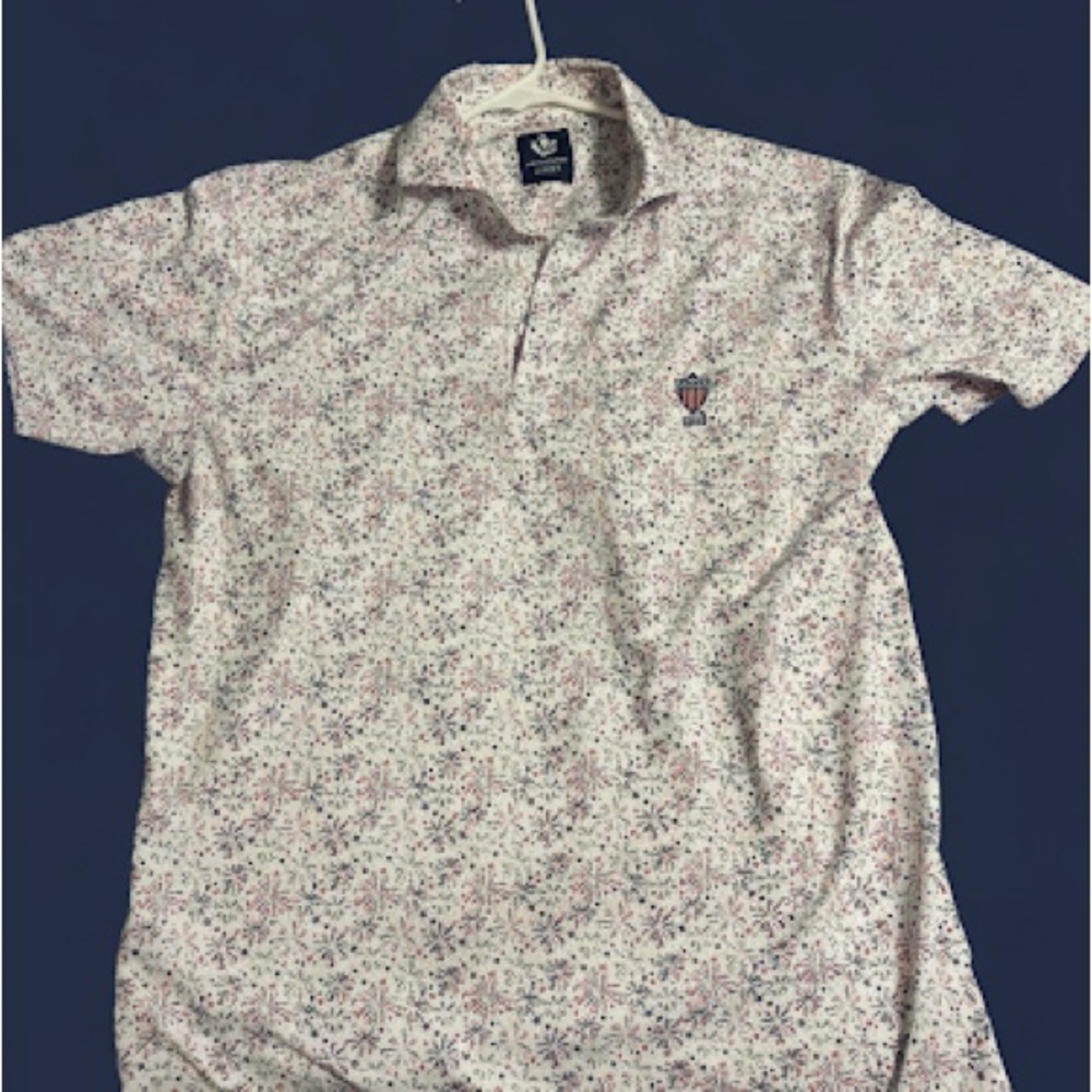 Classic White and Pink Floral Polo Shirt